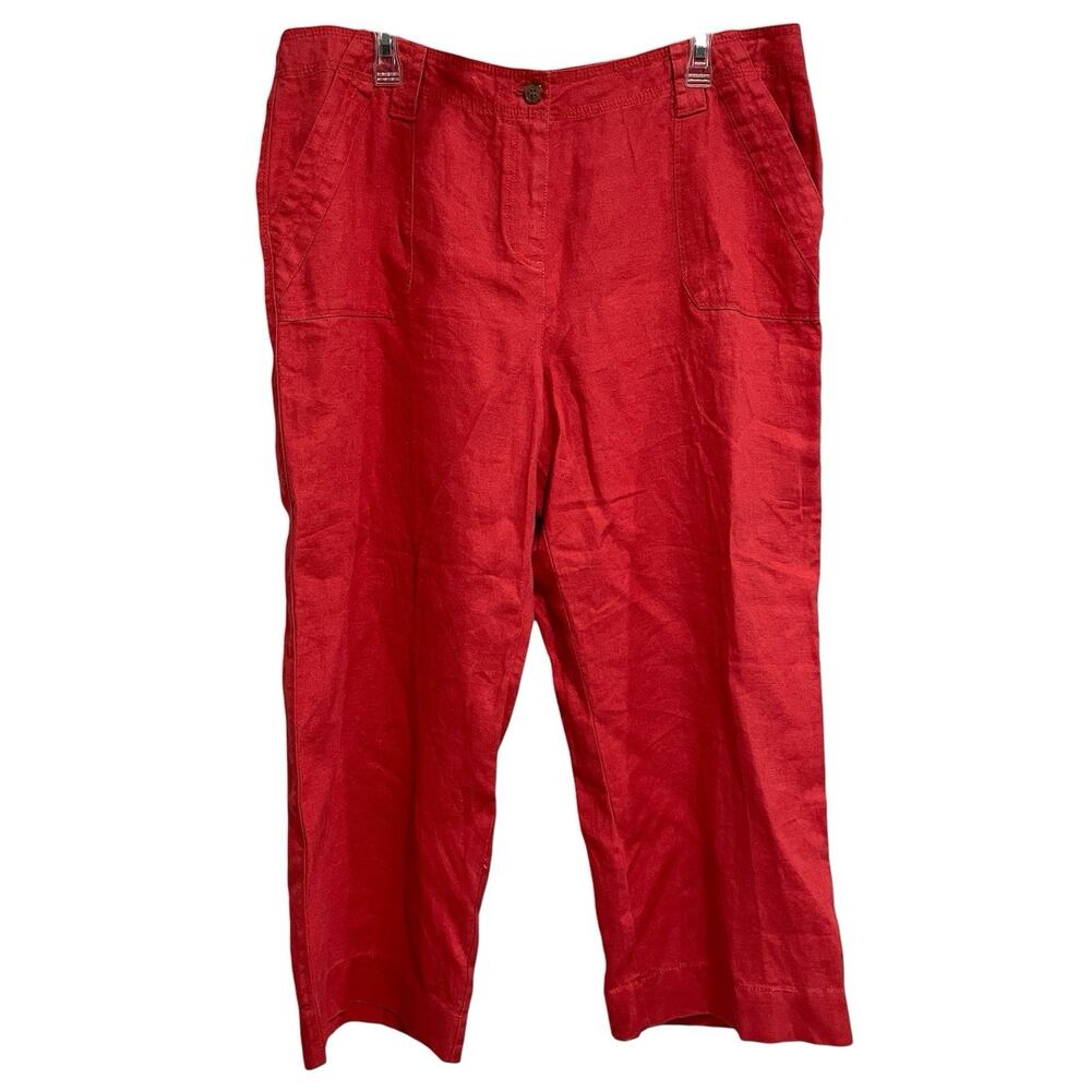 Charter Club Women’s Preppy Wide Leg Cropped Linen Pants Size 16 Red Resort